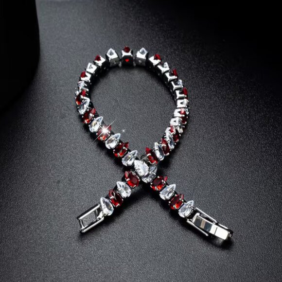 925 Silver 7" Womens 1ct Diamond 2ct Red Ruby Gemstone Tennis Bracelet Jewelry - Picture 5 of 7